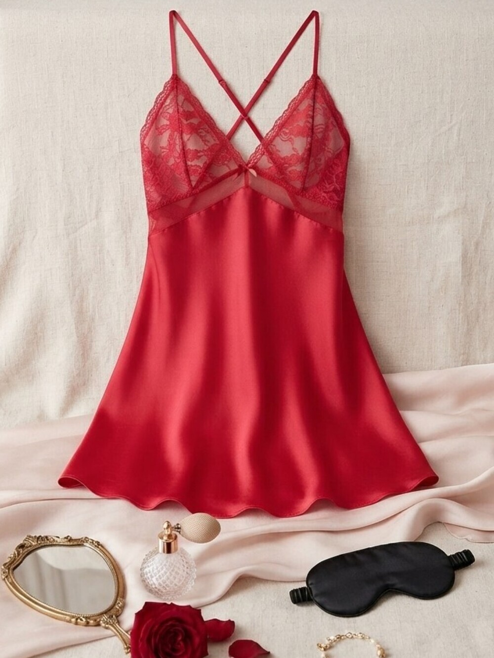 Victoria's Secret Red Lace Silky Lingerie Slip Dress